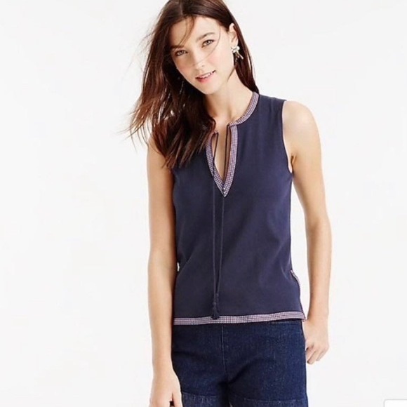 J.Crew Split Neck Sleeveless Blouse with Trim - Picture 3 of 7